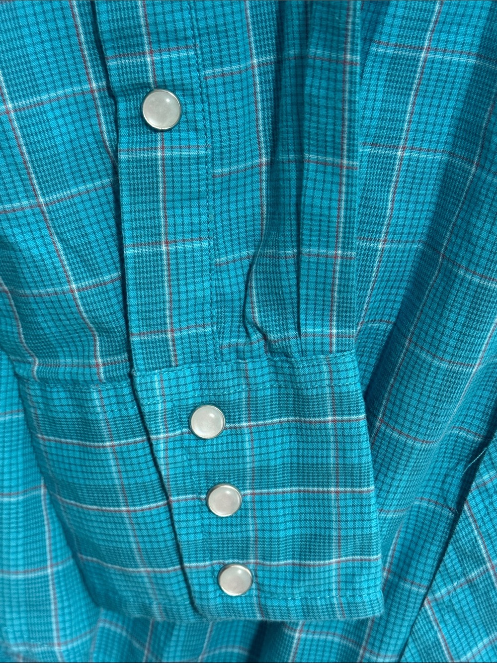 Roper Teal Pearl Snap Plaid Long-Sleeve Western Shirt - Picture 4 of 5
